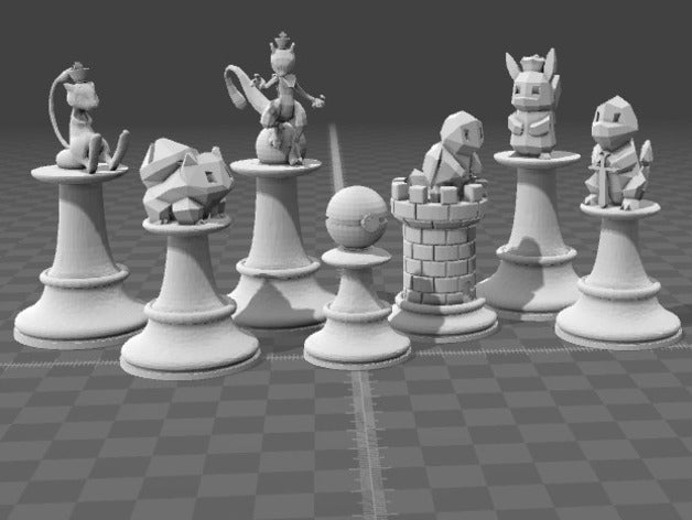 Low Poly Pokemon Chess Set